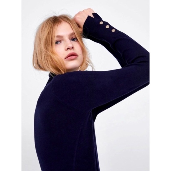 Zara Sweaters Zara Turtleneck Knit Sweatertop With Gold Buttons In